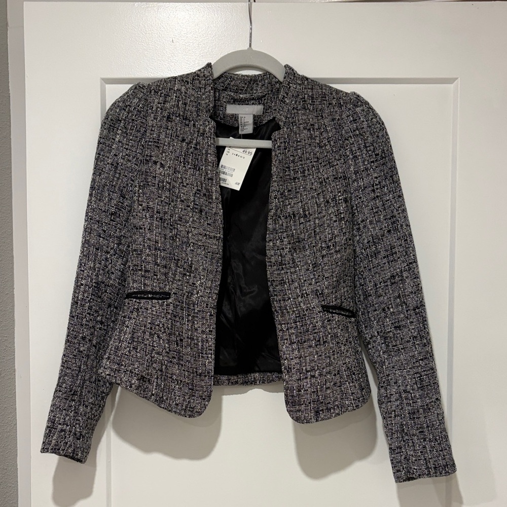 H&M Women's Black & White Tweed Blazer - Size 6